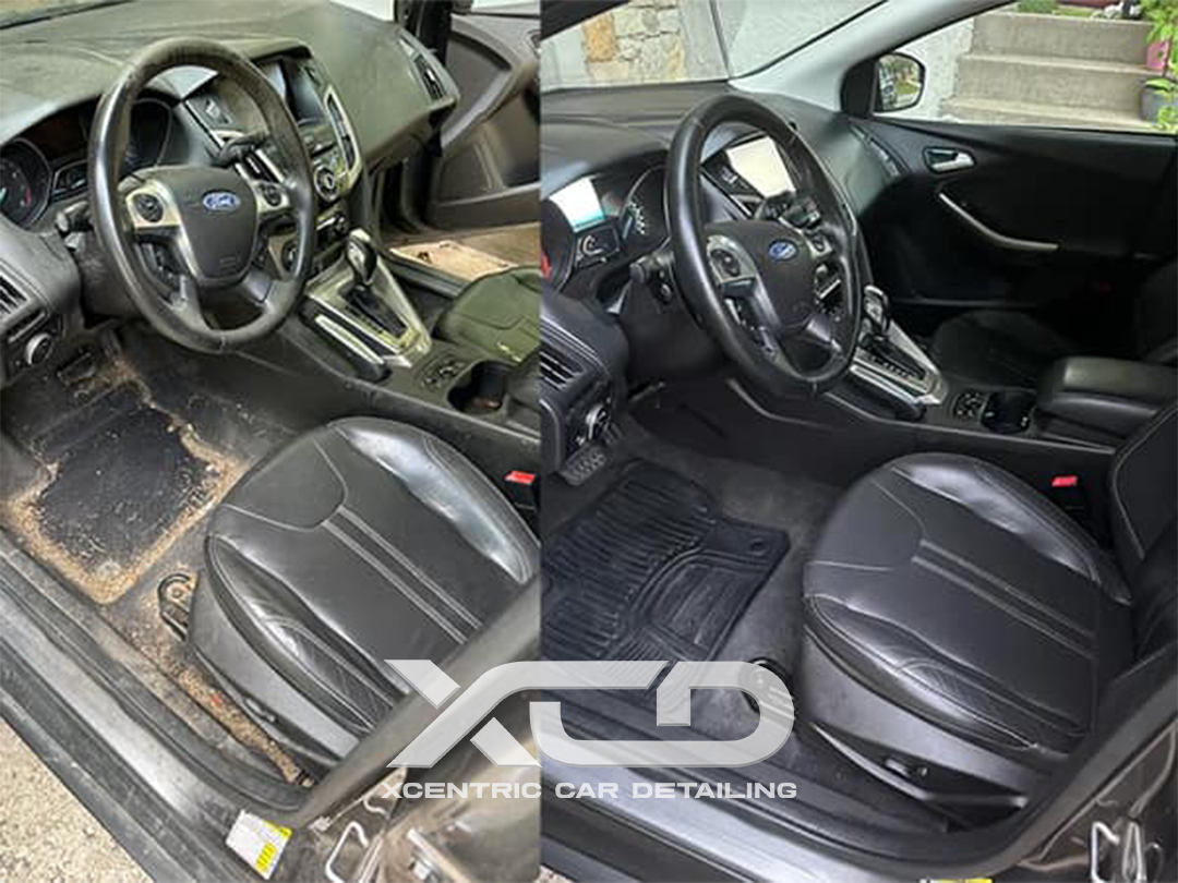 Car being washed with soap suds during professional detailing service